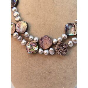 Purple shell and Gray Pearls Endless Necklace,32 Inches Gray Freshwater and shel
